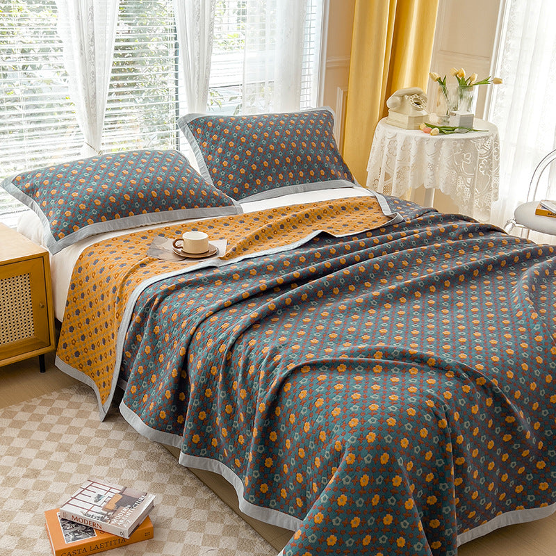 K-80 150x200±2cm Retro Printed Throw Blanket Cotton Towel Quilt with 2 Pillowcases K-80 150x200±2cm Retro Printed Throw Blanket Cotton Towel Quilt with 2 Pillowcases